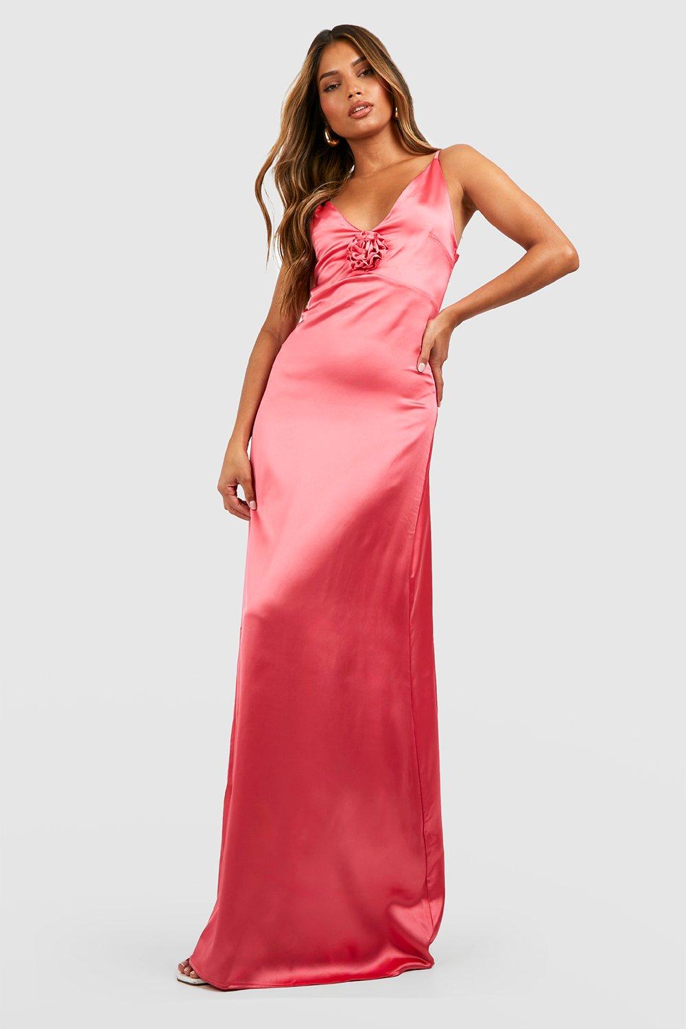 Pink satin 2025 dress boohoo